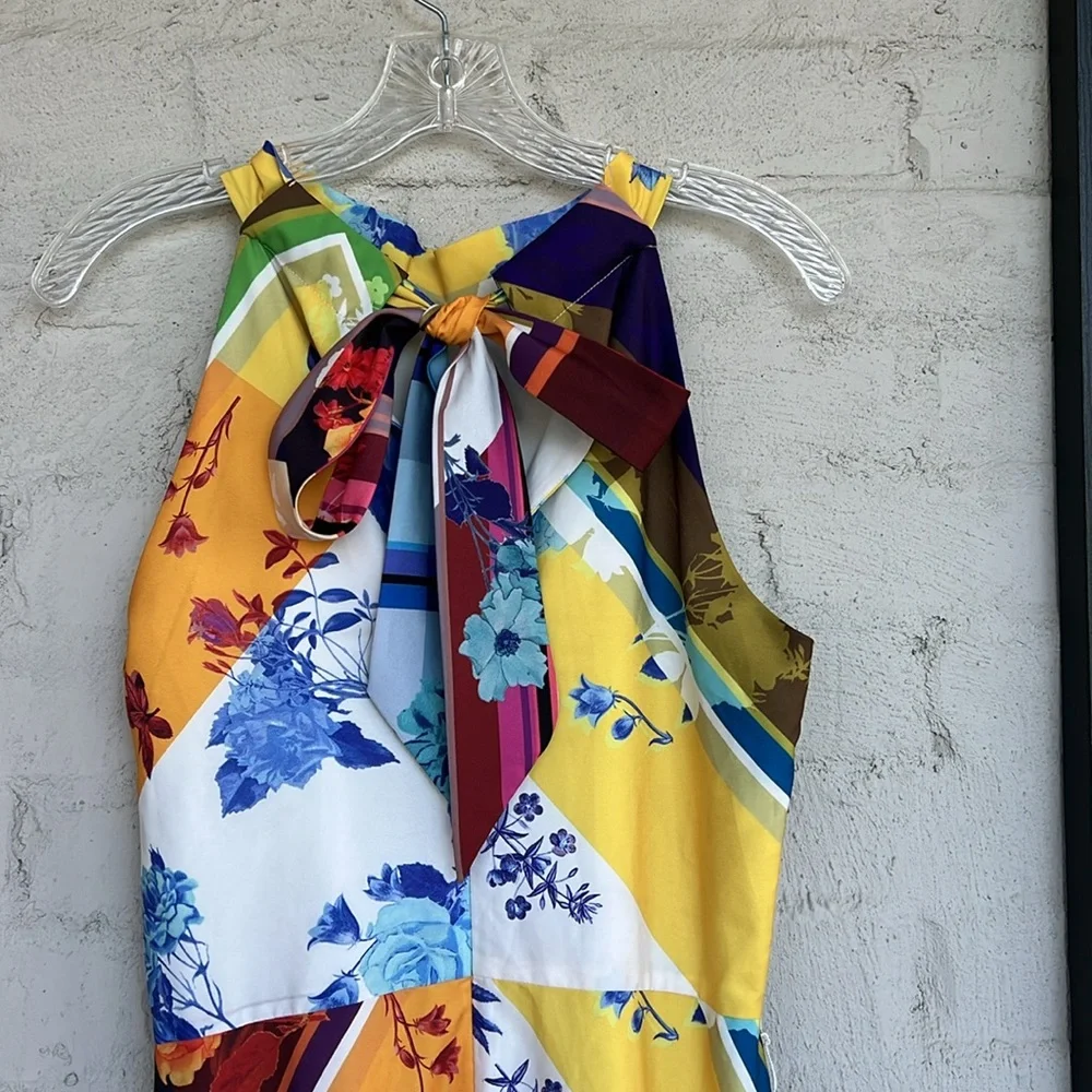 Tahari ASL Blue/Yellow Multi Floral Sleeveless Flounce-Hem Maxi Dress Size 8P - Picture 8 of 16